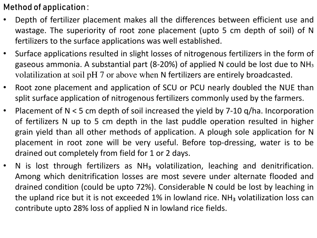 method of application depth of fertilizer