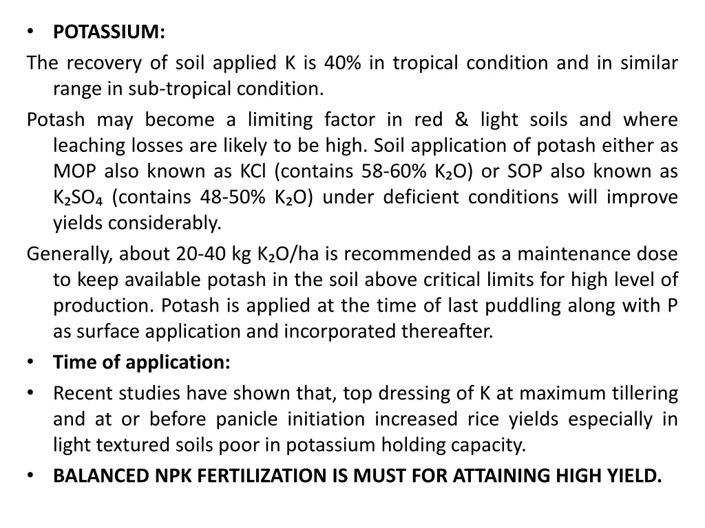 potassium the recovery of soil applied