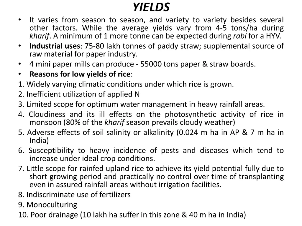 yields