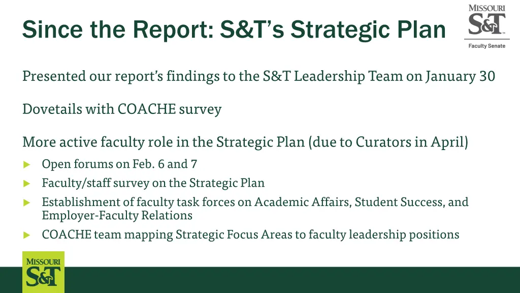 since the report s t s strategic plan