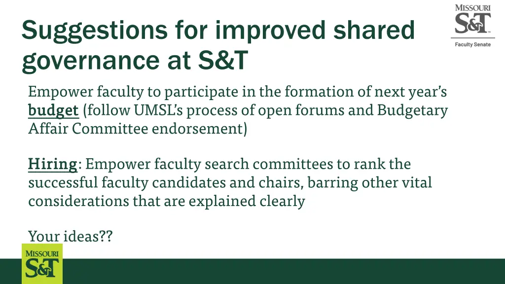 suggestions for improved shared governance