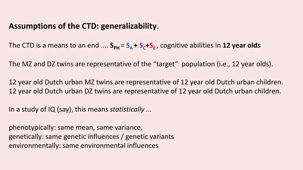 assumptions of the ctd generalizability