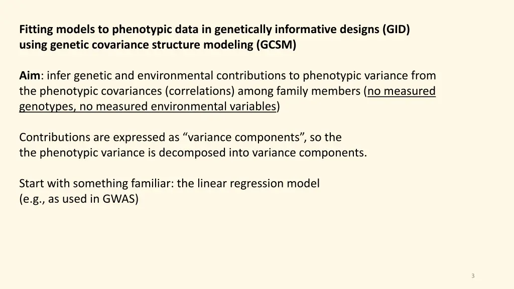 fitting models to phenotypic data in genetically
