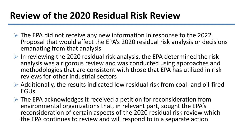 review of the 2020 residual risk review