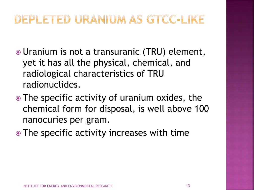 depleted uranium as gtcc like
