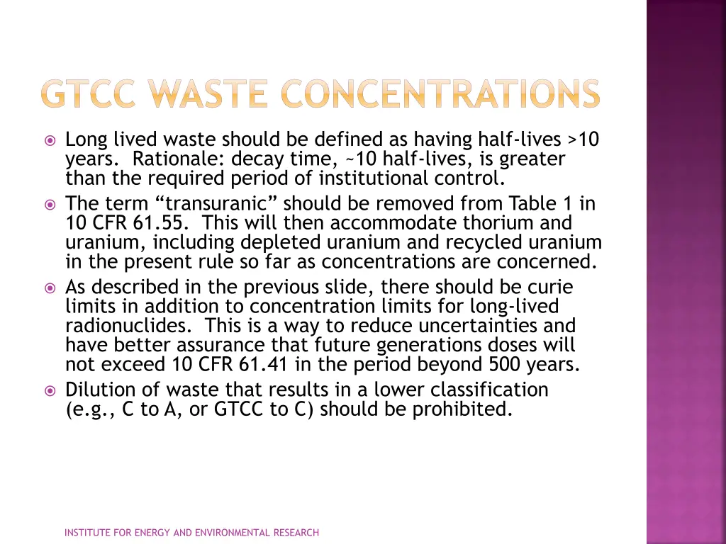 gtcc waste concentrations