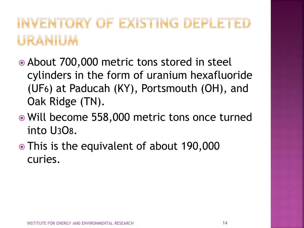 inventory of existing depleted uranium