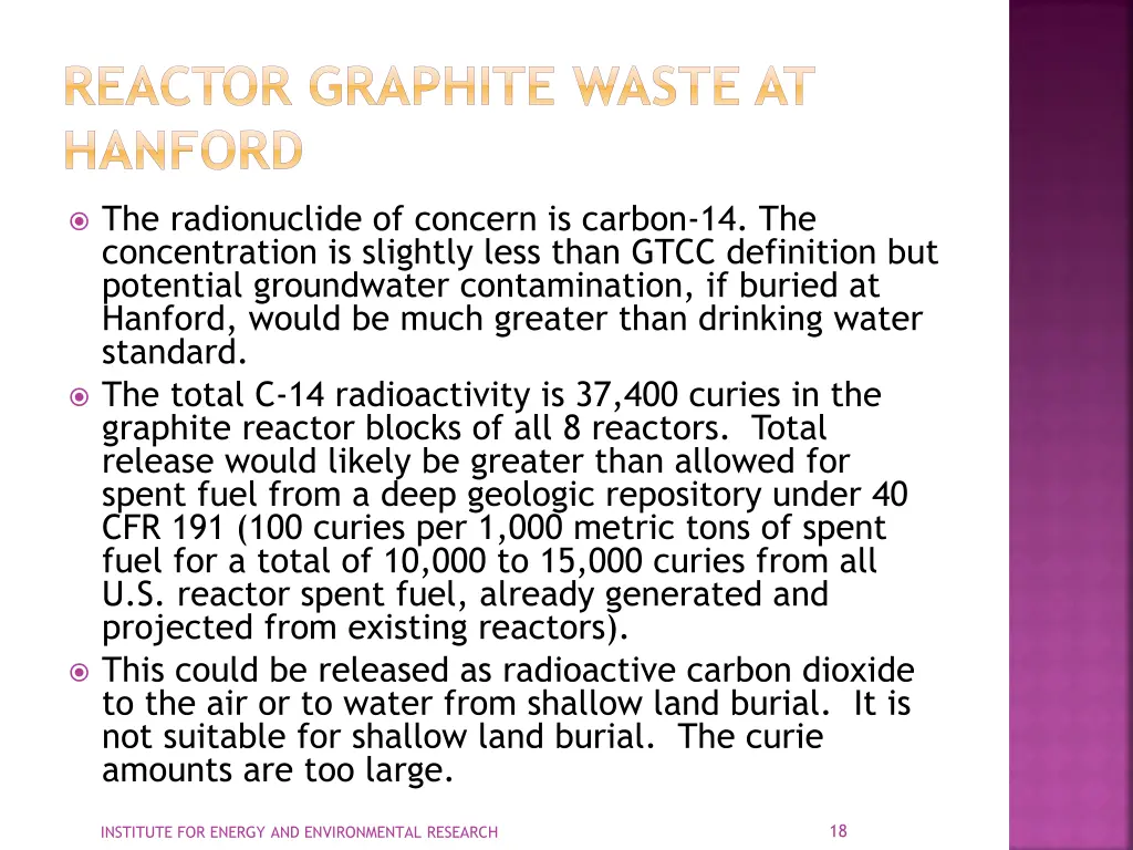 reactor graphite waste at hanford