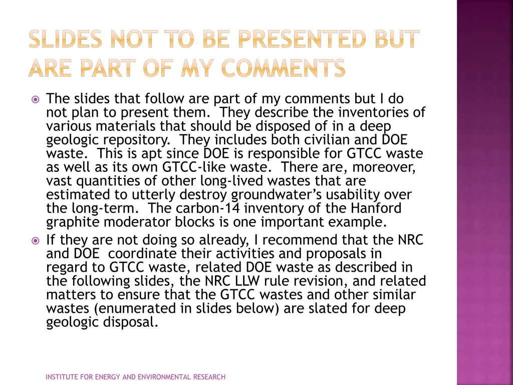 slides not to be presented but are part