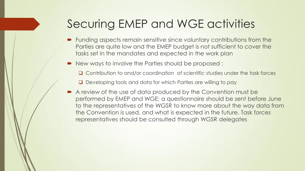 securing emep and wge activities