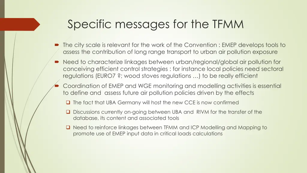 specific messages for the tfmm