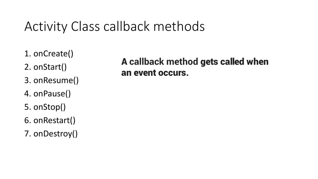 activity class callback methods