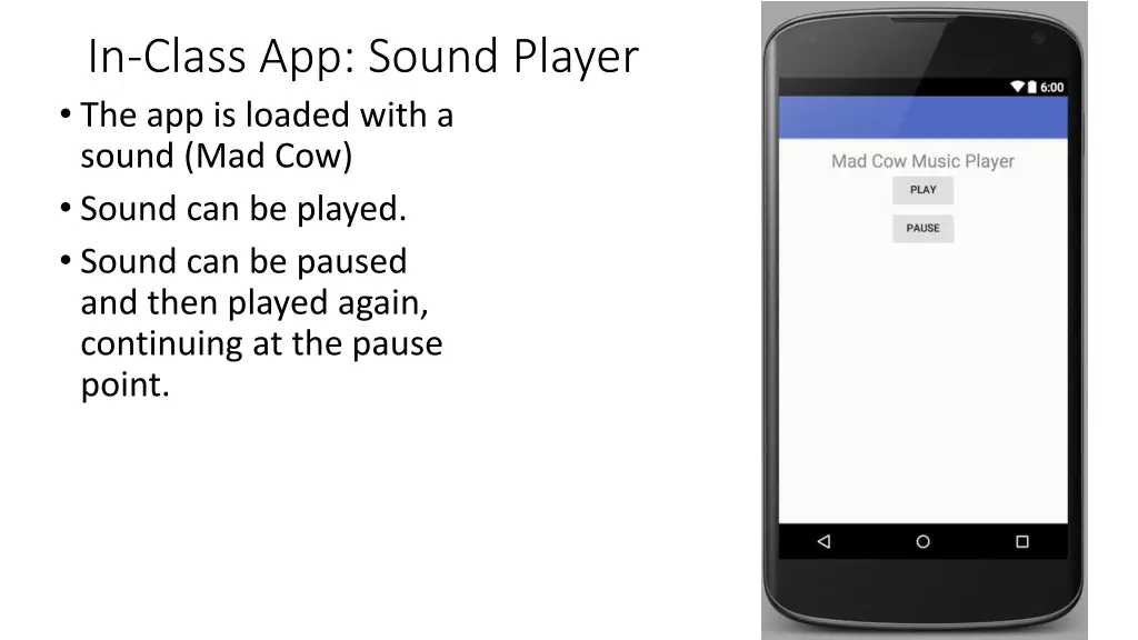 in class app sound player the app is loaded with