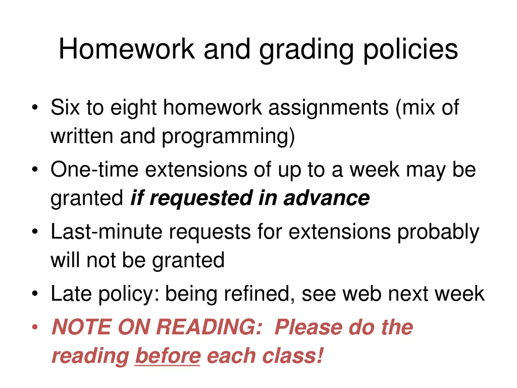 homework and grading policies