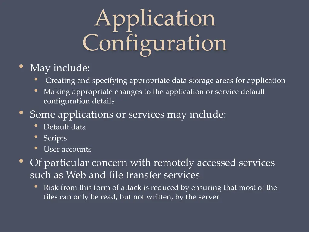 application configuration may include creating