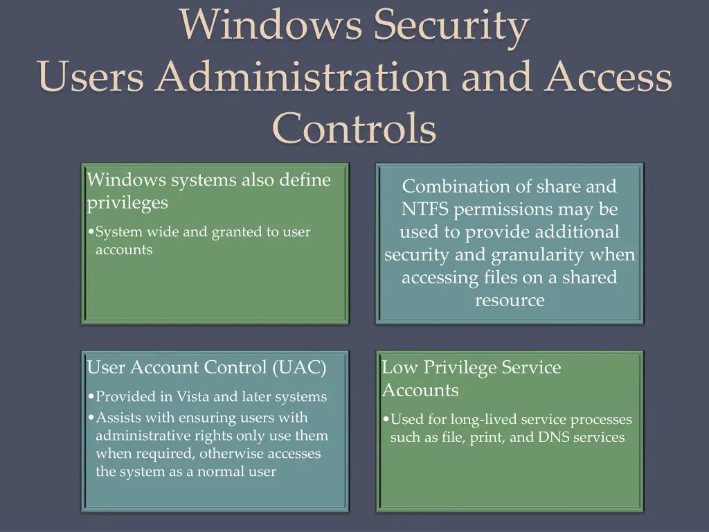 windows security users administration and access