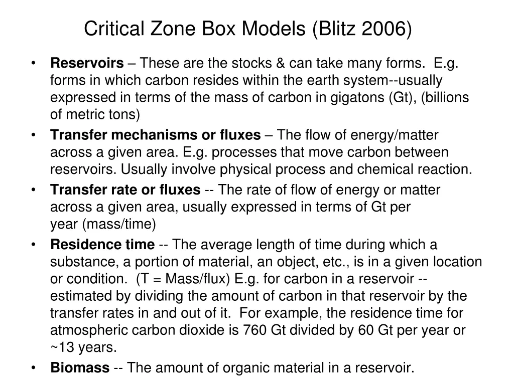 critical zone box models blitz 2006