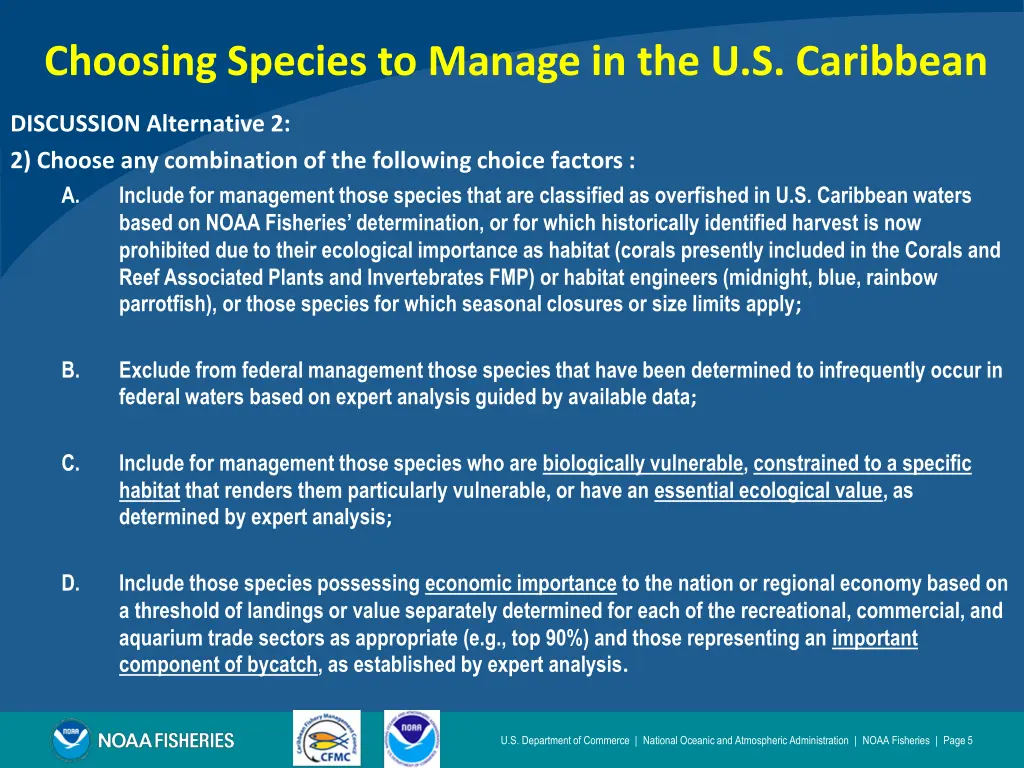 choosing species to manage in the u s caribbean 1