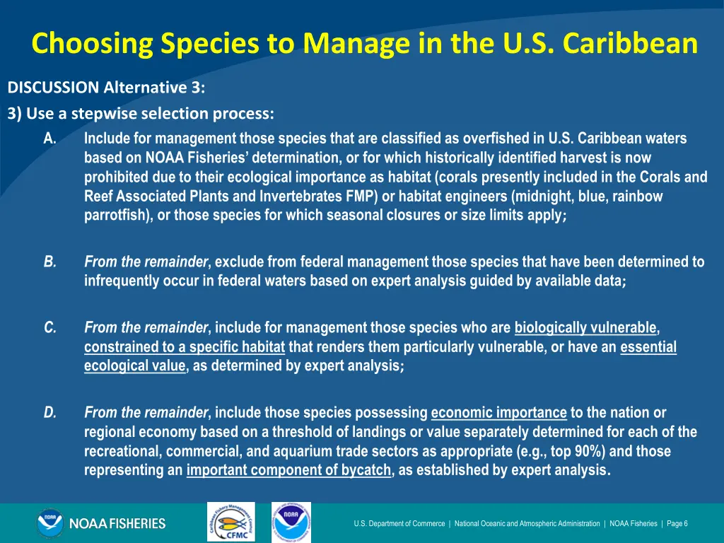 choosing species to manage in the u s caribbean 2
