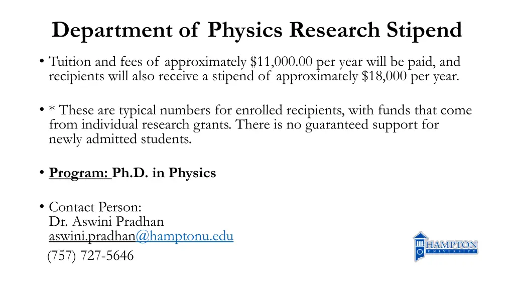 department of physics research stipend