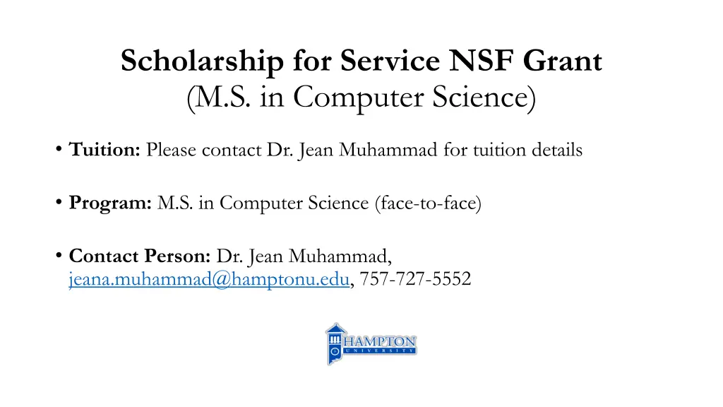 scholarship for service nsf grant m s in computer