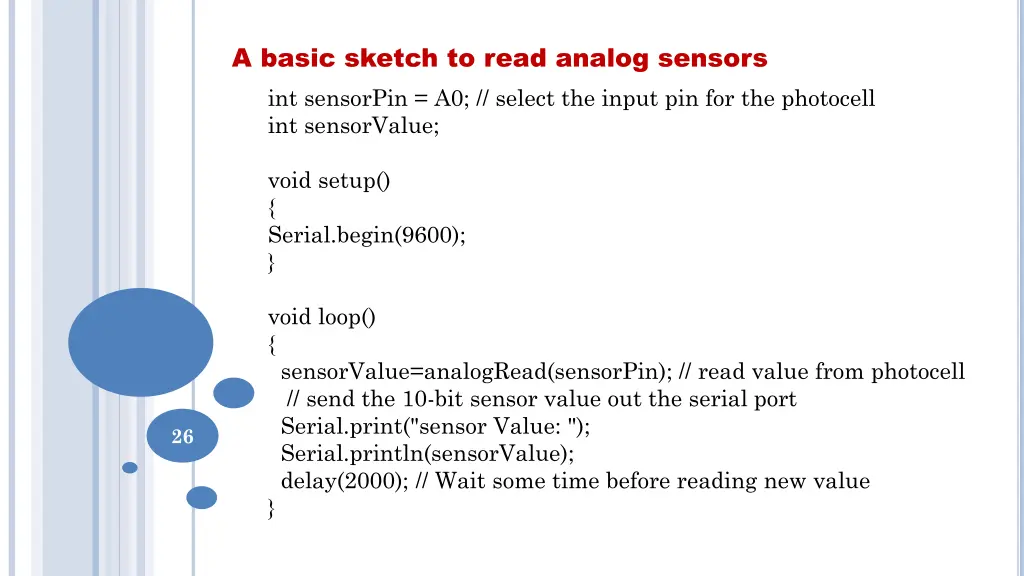 a basic sketch to read analog sensors