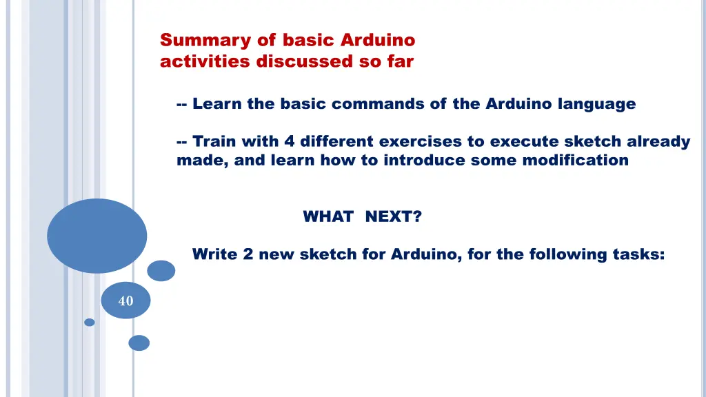 summary of basic arduino activities discussed