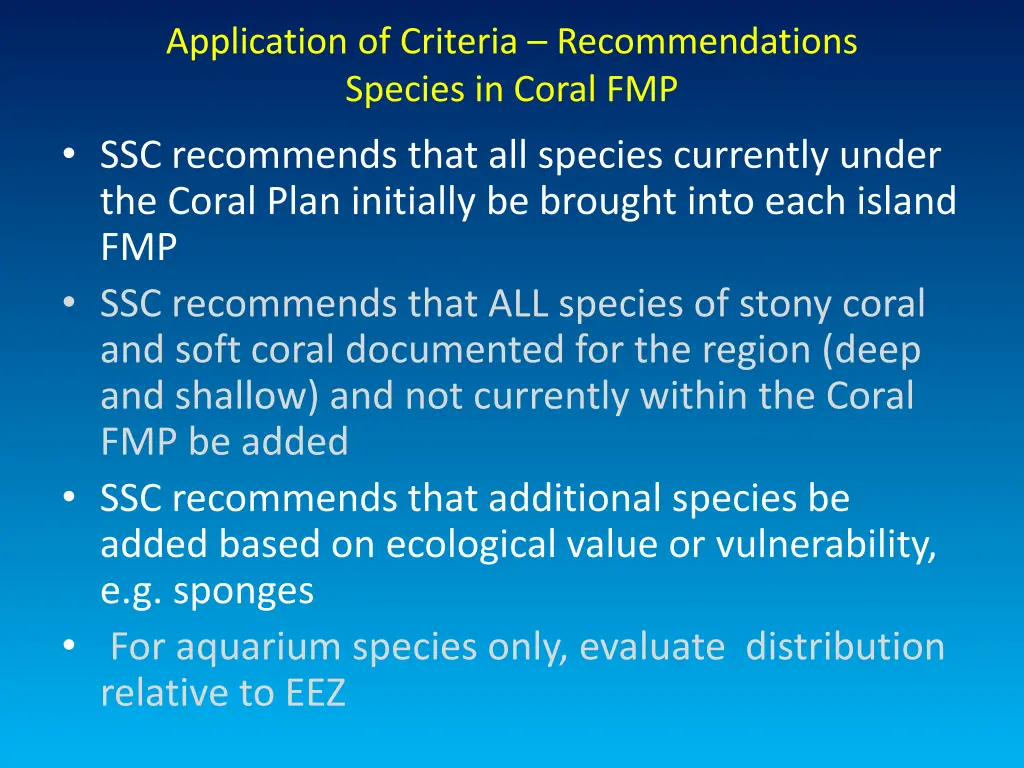 application of criteria recommendations species 2