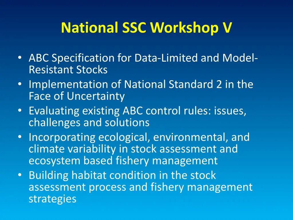 national ssc workshop v