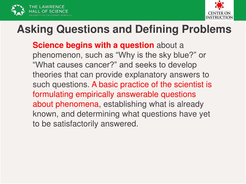 asking questions and defining problems