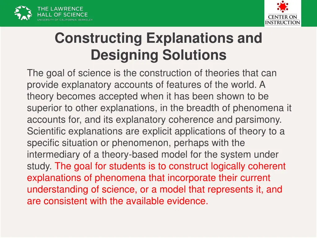 constructing explanations and designing solutions