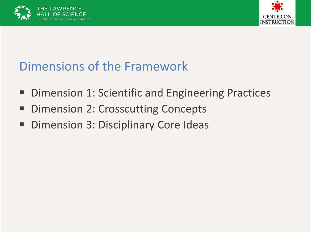 dimensions of the framework