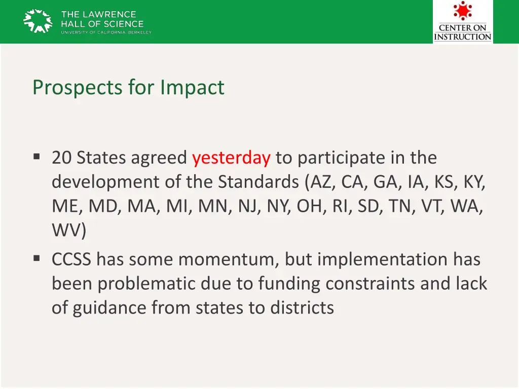 prospects for impact