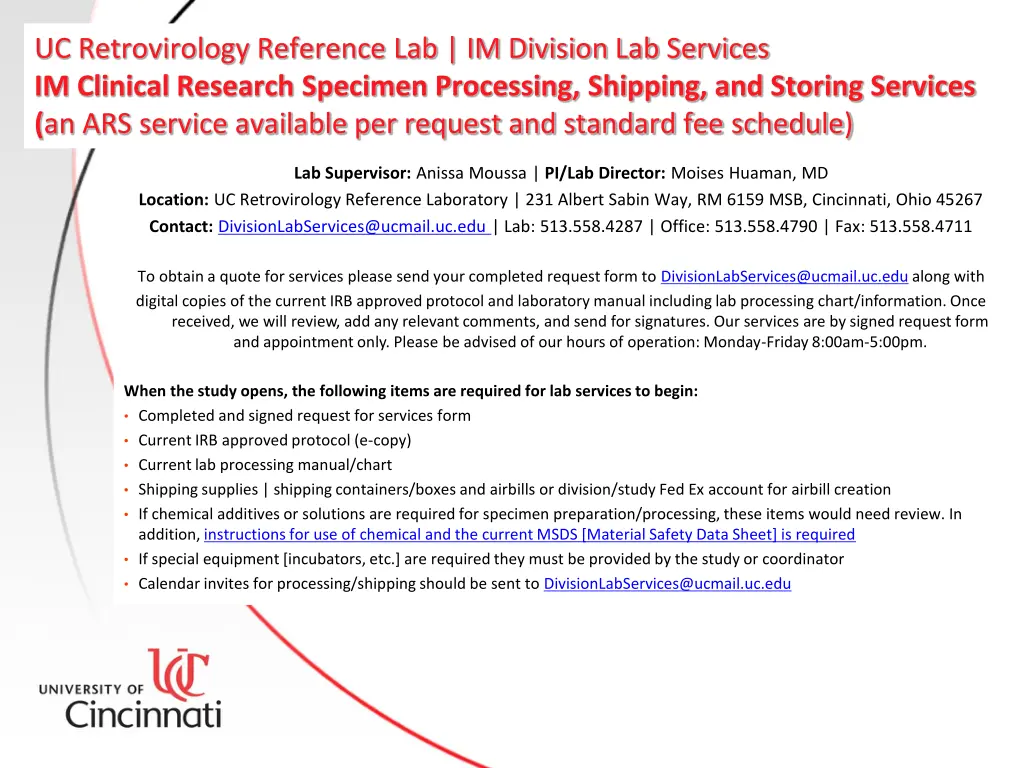 uc retrovirology reference lab im division