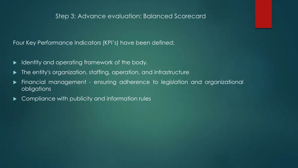 step 3 advance evaluation balanced scorecard