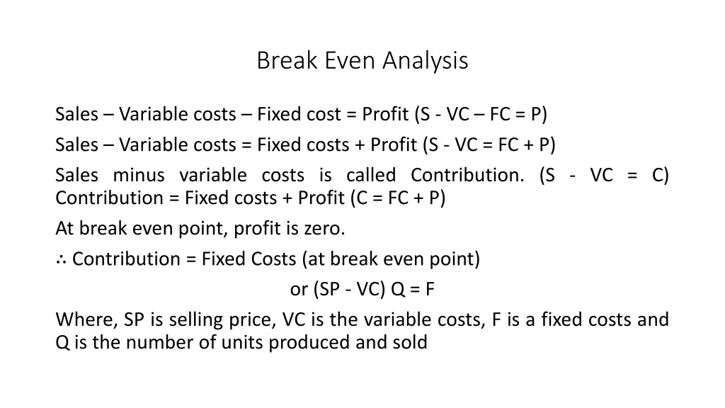 break even analysis