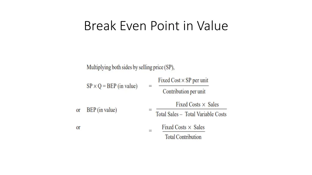 break even point in value