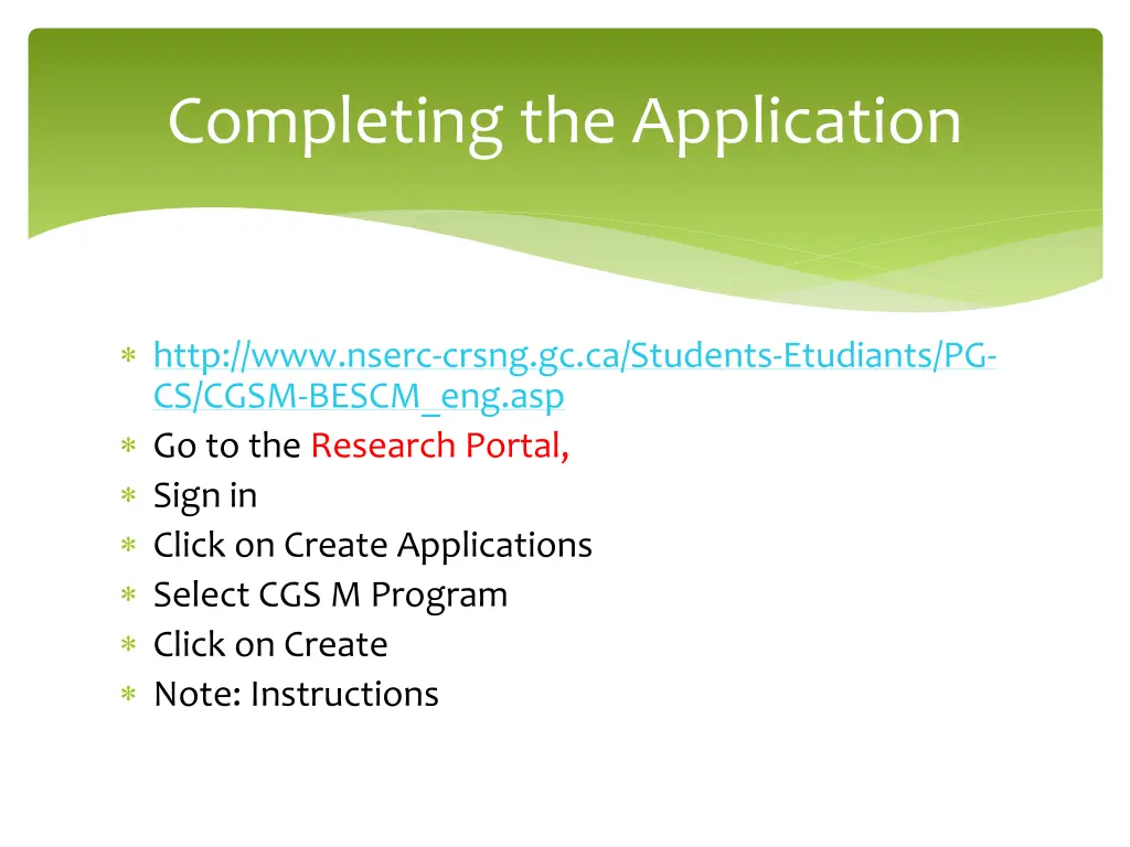 completing the application