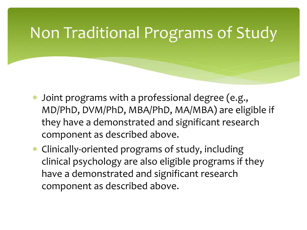 non traditional programs of study
