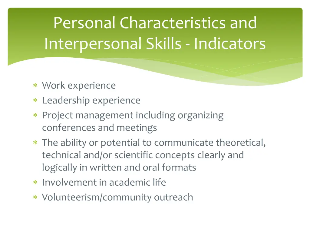 personal characteristics and interpersonal skills