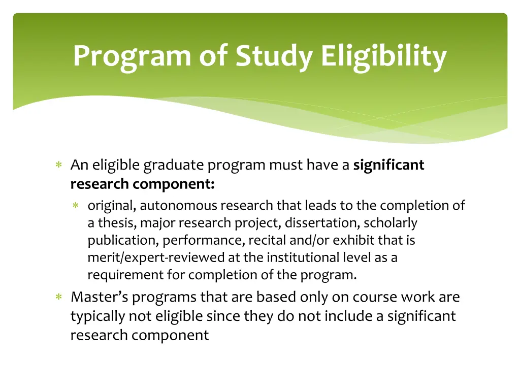 program of study eligibility