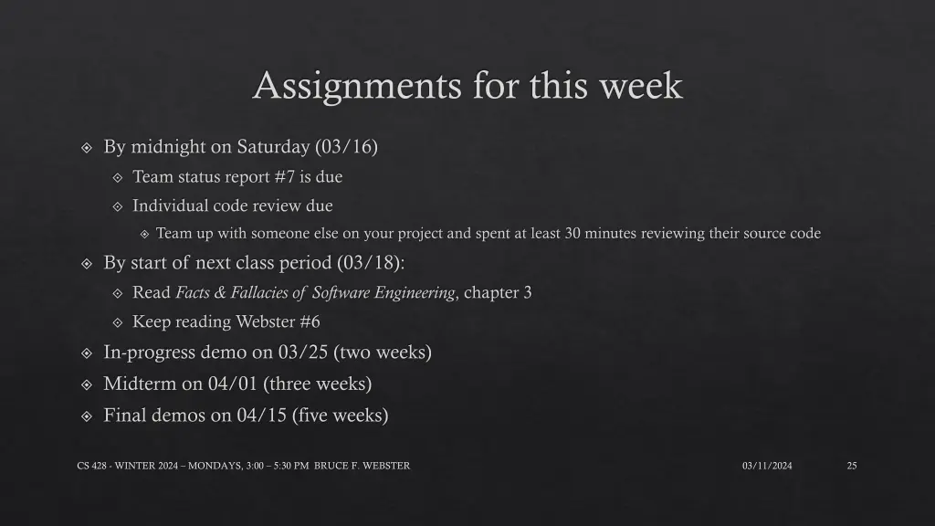 assignments for this week