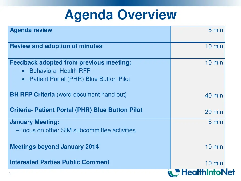 agenda overview