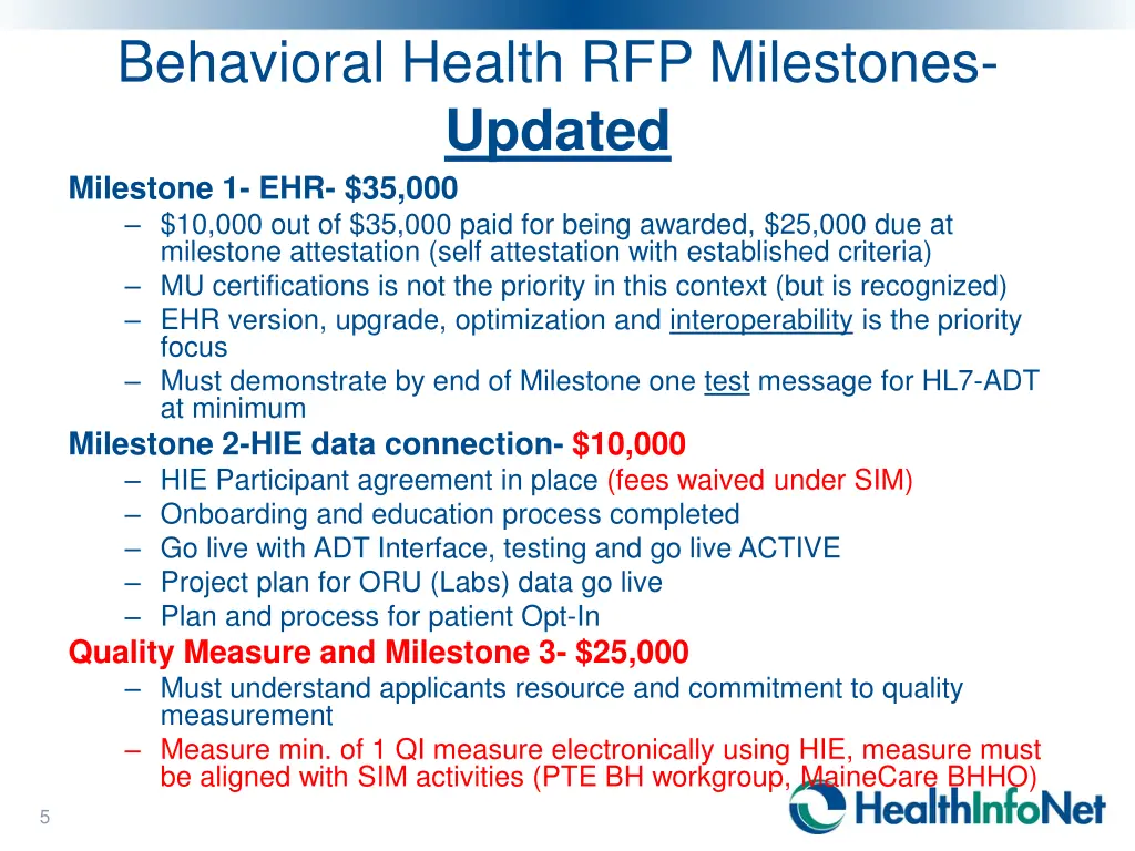 behavioral health rfp milestones updated