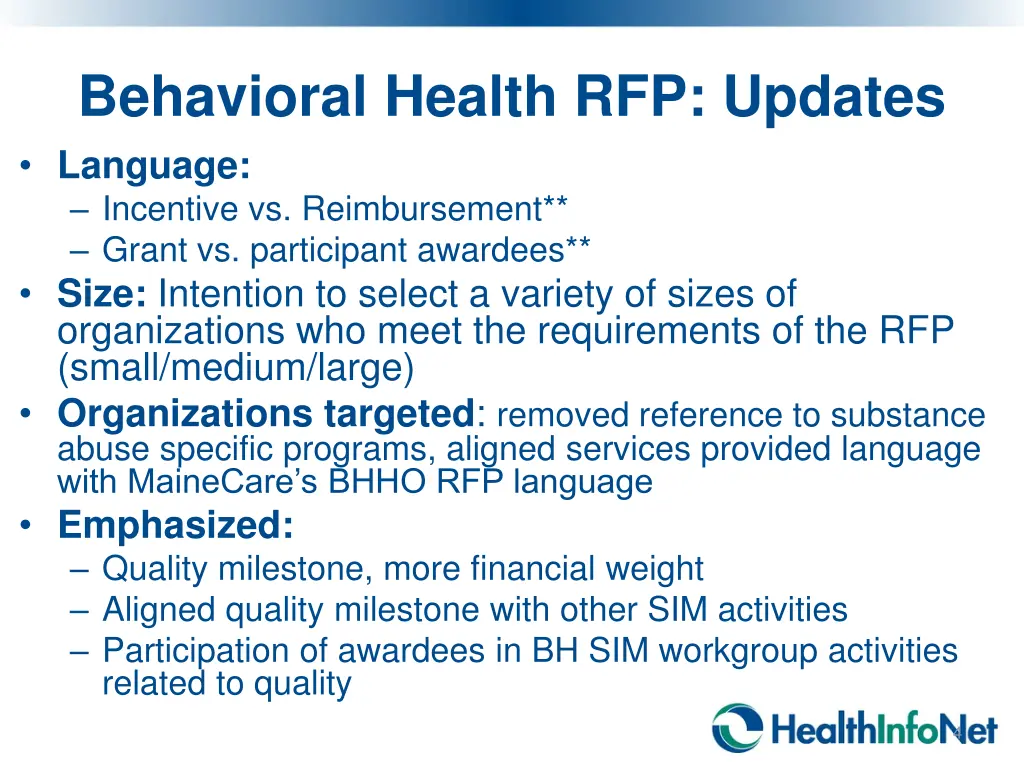 behavioral health rfp updates language incentive
