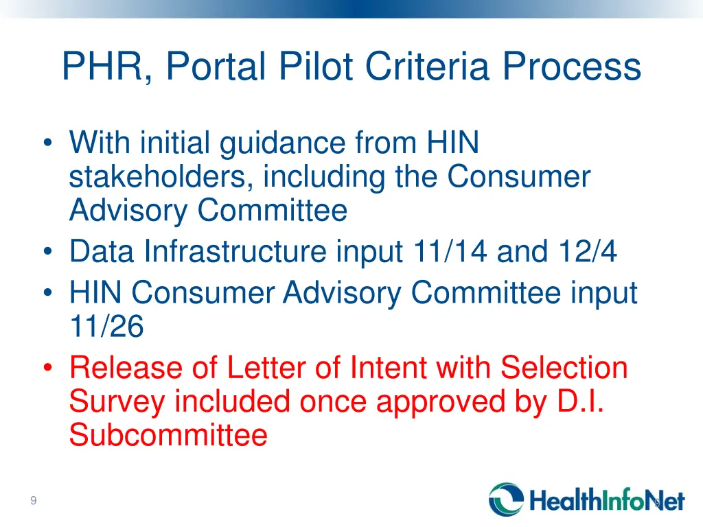 phr portal pilot criteria process