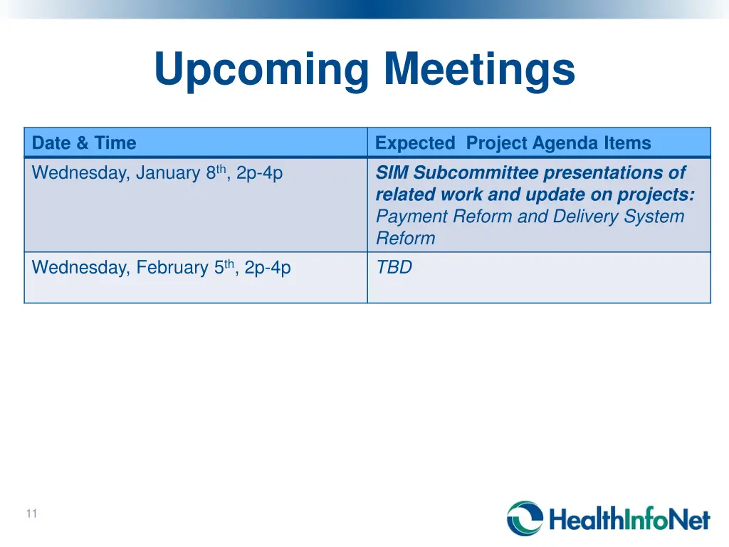 upcoming meetings