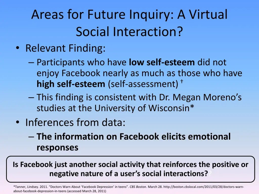 areas for future inquiry a virtual social