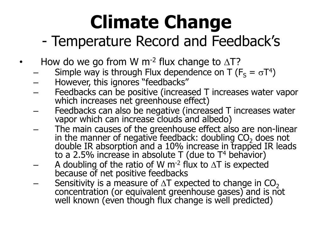 climate change temperature record and feedback s