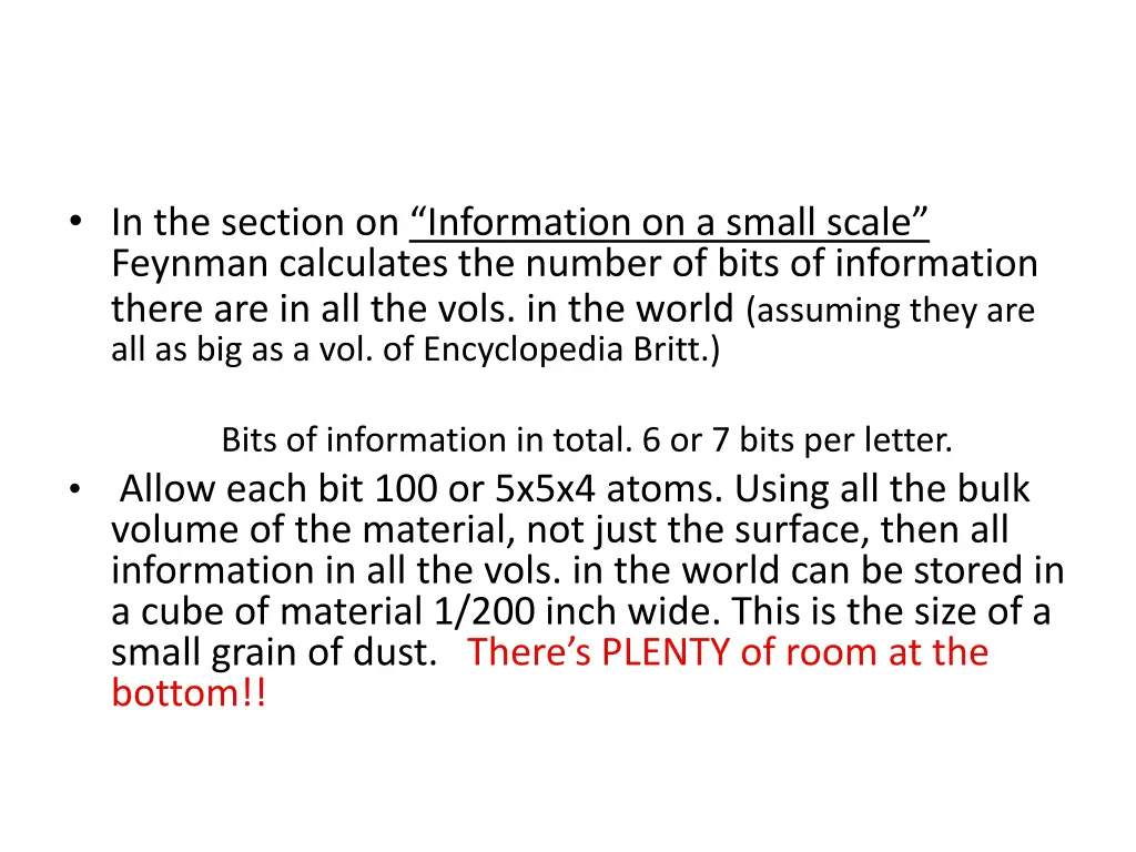 in the section on information on a small scale